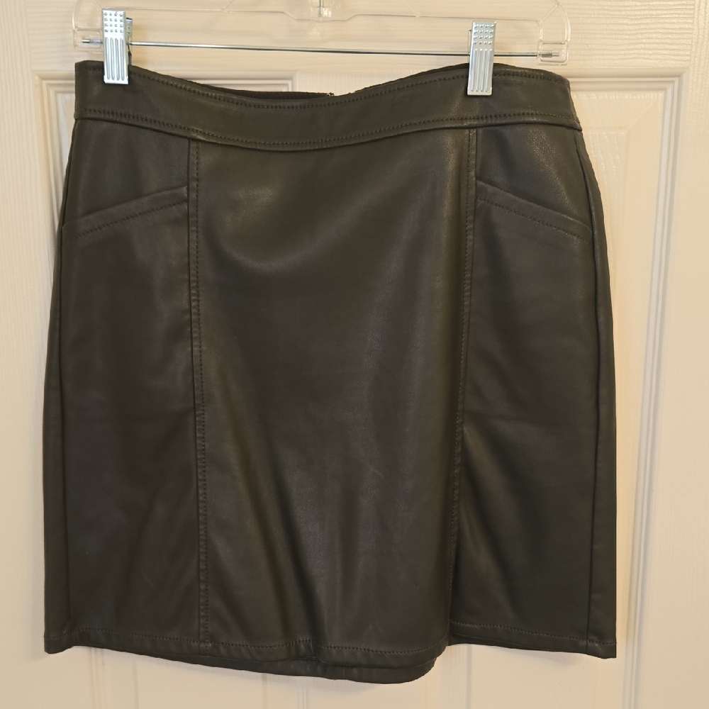 LOFT Olive Leather-Look Mini Skirt